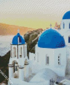 Blue Dome Church Greece diamond painting