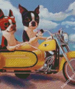 Boston Terrier Riding a Motorcycle diamond painting
