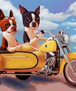 Boston Terrier Riding a Motorcycle diamond painting