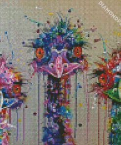 Colorful Splatter Emus diamond painting