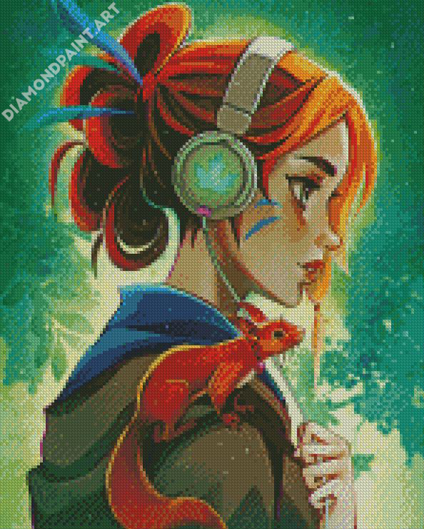 Girl With Headphones And Squirrel Diamond Painting