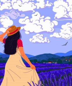 Illustration Girl In Lavender Field Diamond Painting