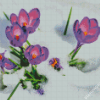 Purple Flowers In Snow Diamond Painting