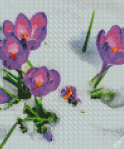 Purple Flowers In Snow Diamond Painting