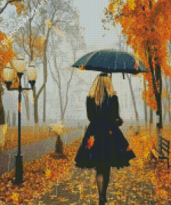 Walking Girl In The Rain Diamond Painting