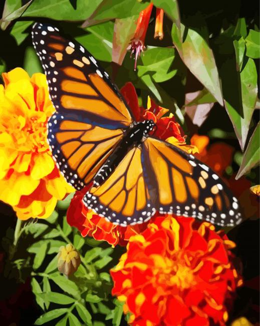 Butterfly On Marigolds Diamond Painting