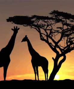 Giraffe Silhouette African Landscape Diamond Painting