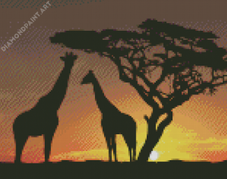 Giraffe Silhouette African Landscape Diamond Painting