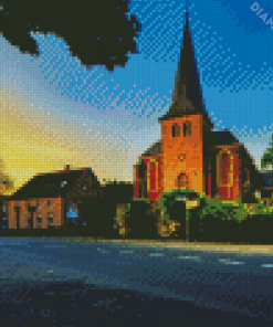 Village Church Sunset Diamond Painting
