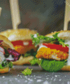 Burger With Chicken Nugget And Vegetables Diamond Painting