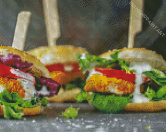 Burger With Chicken Nugget And Vegetables Diamond Painting