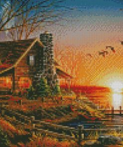 Forest Fishing Cabin Diamond Painting