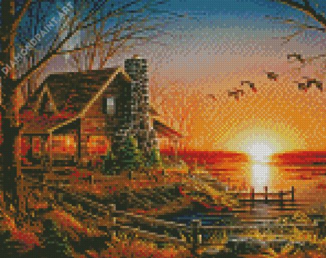 Forest Fishing Cabin Diamond Painting