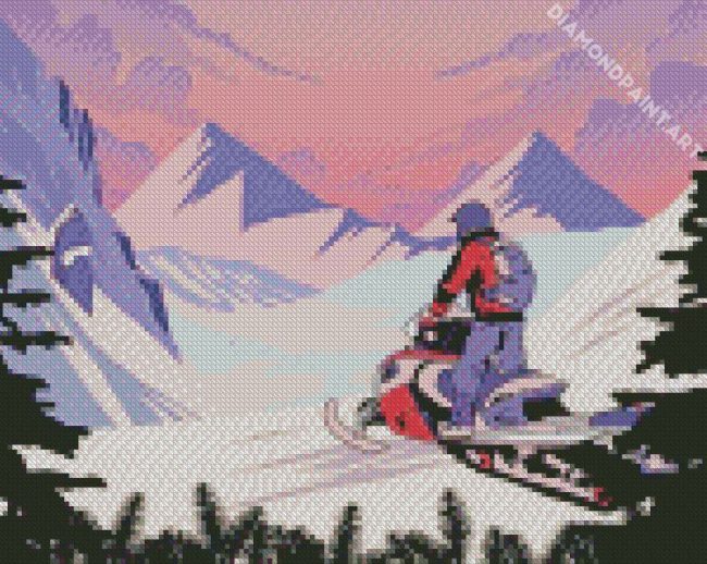 Illustration Snowmobile Rider Diamond Painting