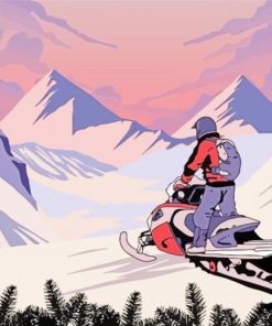 Illustration Snowmobile Rider Diamond Painting