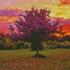Lilac Tree Sunset Landscape Diamond Painting