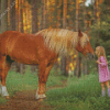 Little Girl With Horse In Forest Diamond Painting
