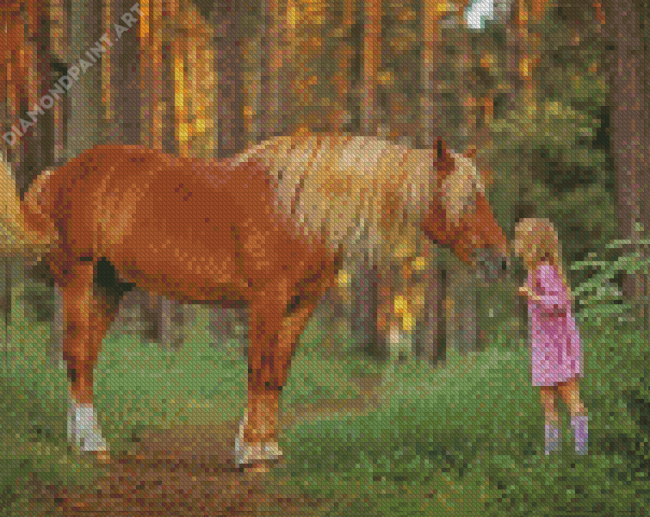 Little Girl With Horse In Forest Diamond Painting