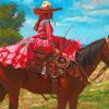 Mexican Lady On Horse Diamond Painting