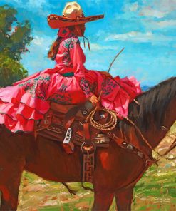 Mexican Lady On Horse Diamond Painting