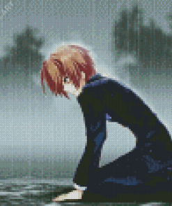 Sad Anime Boy Kneeling Diamond Painting