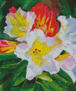 White Red Rhododendron Plants Diamond Painting
