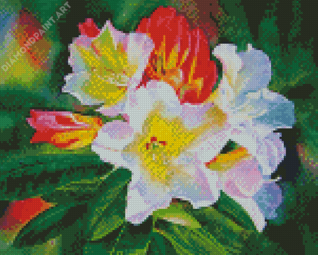 White Red Rhododendron Plants Diamond Painting
