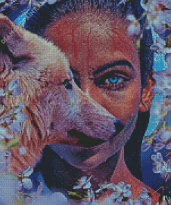 Close Up Woman And Wolf Diamond Painting