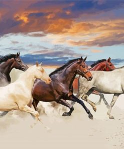 Five Horses In Desert Diamond Painting