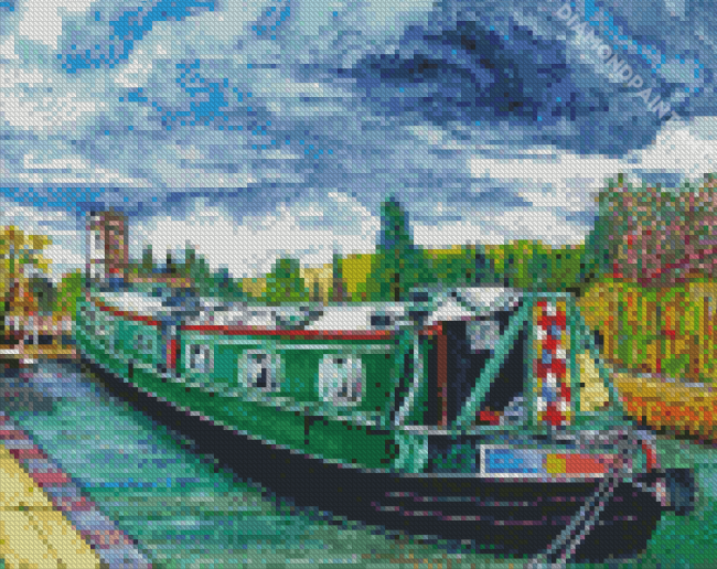 Green Canal Boat Diamond Painting