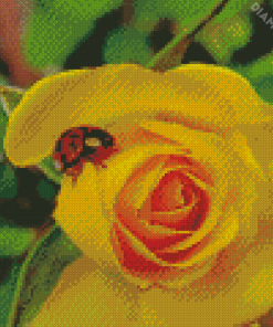 Ladybug On A Yellow Rose Diamond Painting