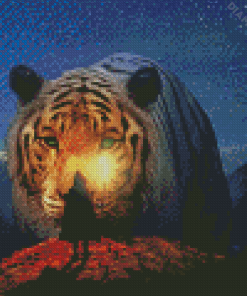 Man And Tiger In The Night Diamond Painting