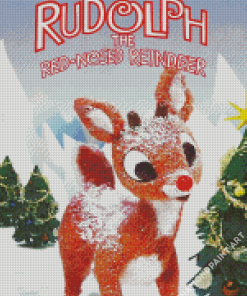 Rudolph The Red Nosed Reindeer In Snow Diamond Painting