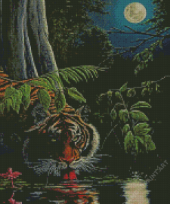 Tiger In The Night Art Diamond Painting