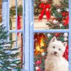 White Dog In Christmas Window Diamond Painting