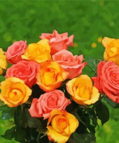 Aesthetic Yellow And Pink Roses Flowers Diamond Painting