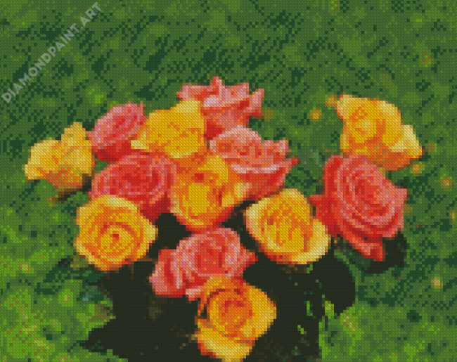 Aesthetic Yellow And Pink Roses Flowers Diamond Painting
