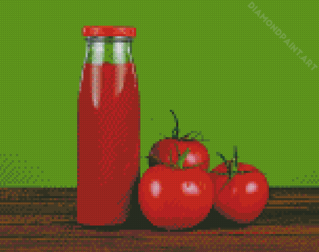 Bottle Of Ketchup And Fresh Tomatoes Diamond Painting