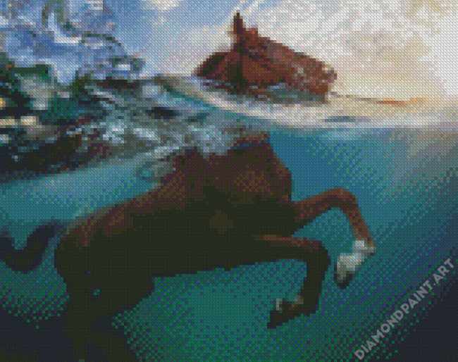 Brown Horse In Water Diamond Painting