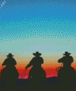 Cowboys And Horses Silhouette At Sunset Diamond Painting