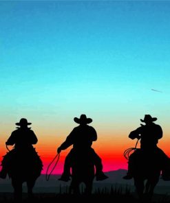 Cowboys And Horses Silhouette At Sunset Diamond Painting