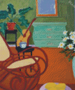 Interior With Daisies And Rocking Chair Diamond Painting