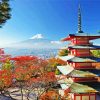 Japanese Temple With Snowy Mountains Diamond Painting