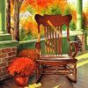 Rocking Chair With Red Mums Diamond Painting