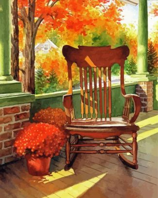 Rocking Chair With Red Mums Diamond Painting