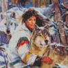 Wolves And Native Indian Woman Diamond Painting