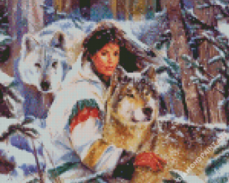 Wolves And Native Indian Woman Diamond Painting