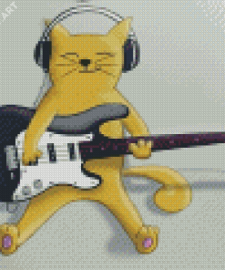 Yellow Cat Playing Electric Guitars Diamond Painting
