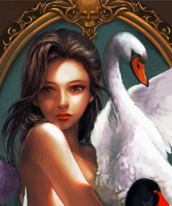 Aesthetic Woman And Swan Illustration Diamond Painting