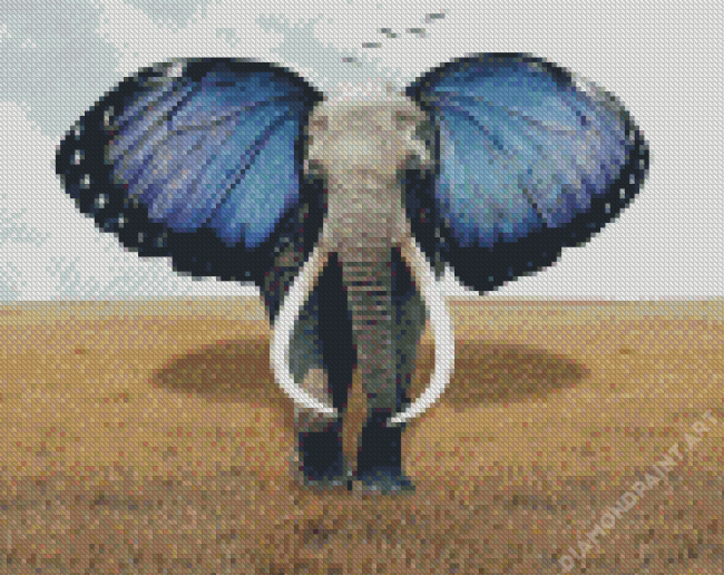 Blue Butterfly Wings Elephant Diamond Painting
